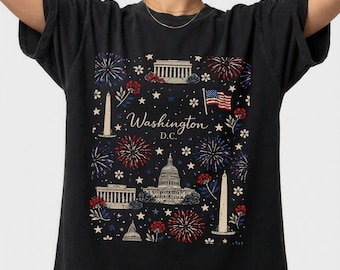Washington DC fireworks T-shirt | Capitol, Lincoln Memorial, Monuments | 4th July Capitol | USA, Girly America Tee | Freedom, American Pride