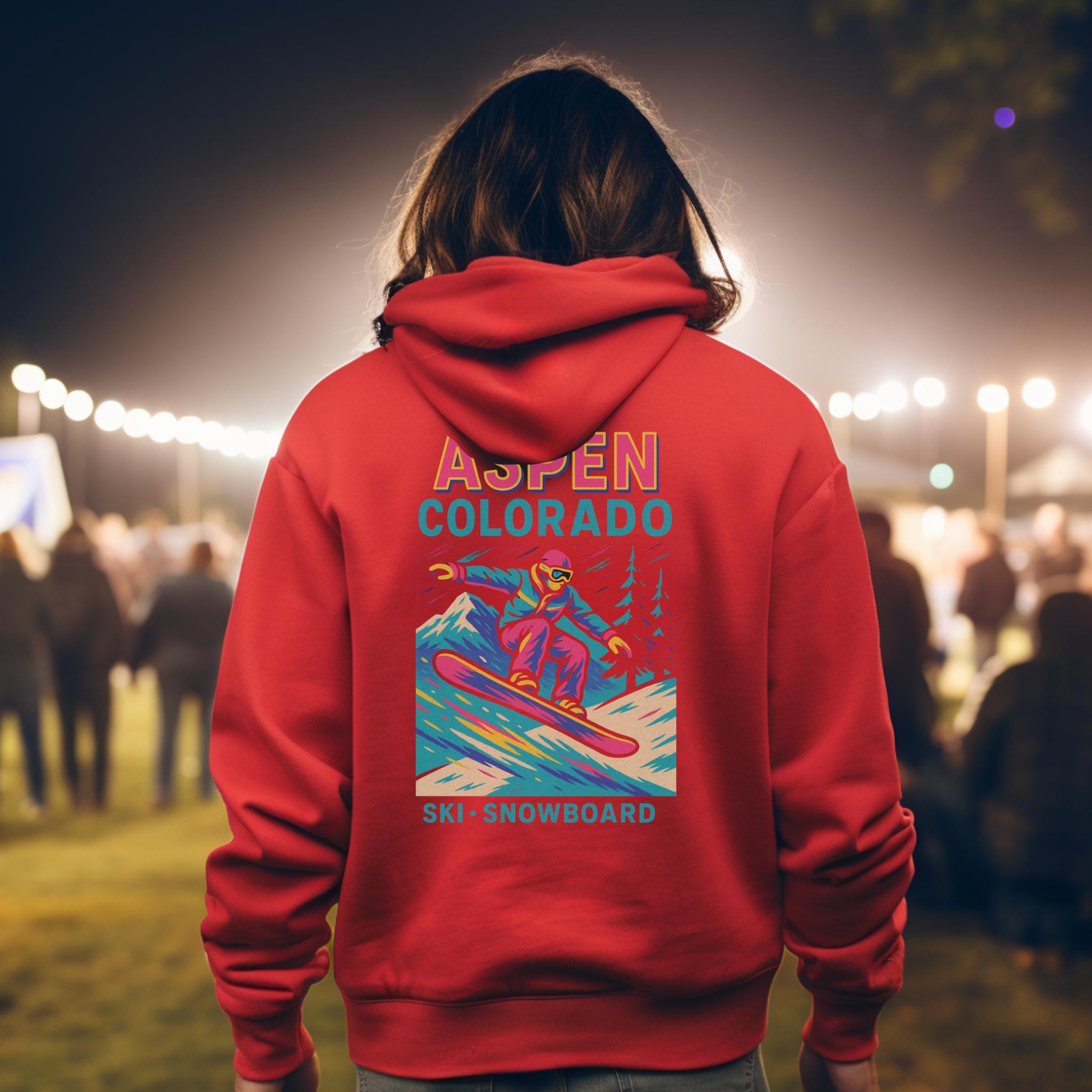 Aspen Colorado 90s Y2K Ski Hoodie, Unisex Eco-friendly Pullover