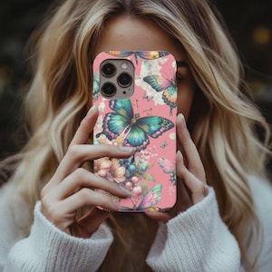 Vibrant Butterfly Magnetic Phone Case, Floral iPhone Cover, Nature-Inspired Gift, Durable Protective Shell, Spring Accessory, Unique Design