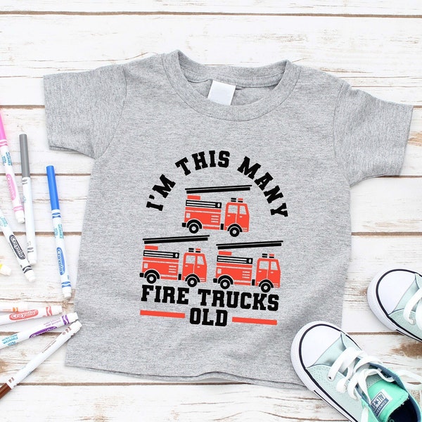 I'm This Many Fire Trucks Old T shirt, 3rd Birthday Firefighter Shirt, 3rd Birthday Fire Truck Lover Shirts, 3 Years Old Firefighter Tshirt.