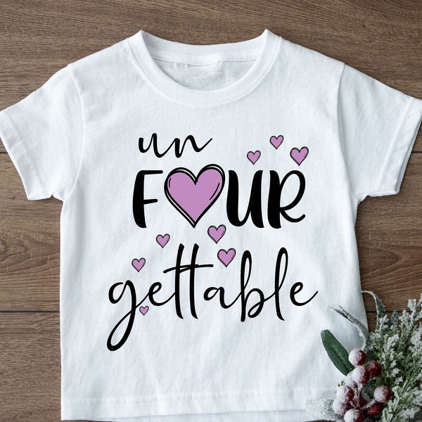 Un FOUR gettable shirt, 4e verjaardag meisje shirt, vierde verjaardag partij tshirt, 4 jaar oude meisjes onvergetelijke verjaardagsfeestje, vier jaar oud