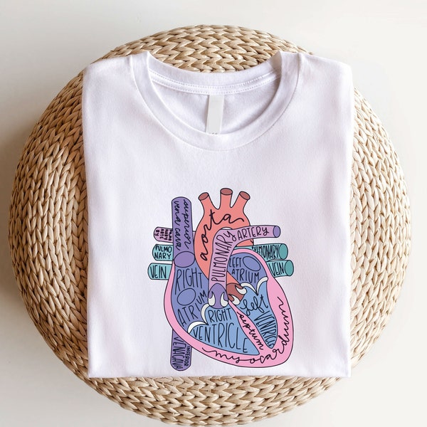 Heart Anatomy T-Shirts, Nursing School Shirt, Cardiologist Anatomical Heart Gift, Medical School Student Shirts, Cardiac Nursing Gift