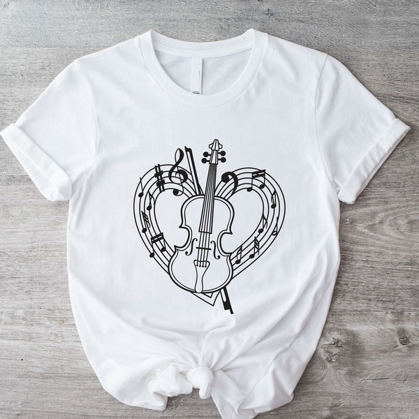 T-shirt de coeur de violon, cadeau pour le violoniste, tee-shirt d'amant de musique, chemise de violon, cadeau d'étudiant de violon, chemise mignonne de violon, cadeau pour le professeur de violon