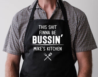 Esta mierda Finna Be Bussin Apron, delantal personalizado, delantal de nombre personalizado, delantal de papá de cocina, delantal de parrilla divertido para hombres, delantal de regalo de marido