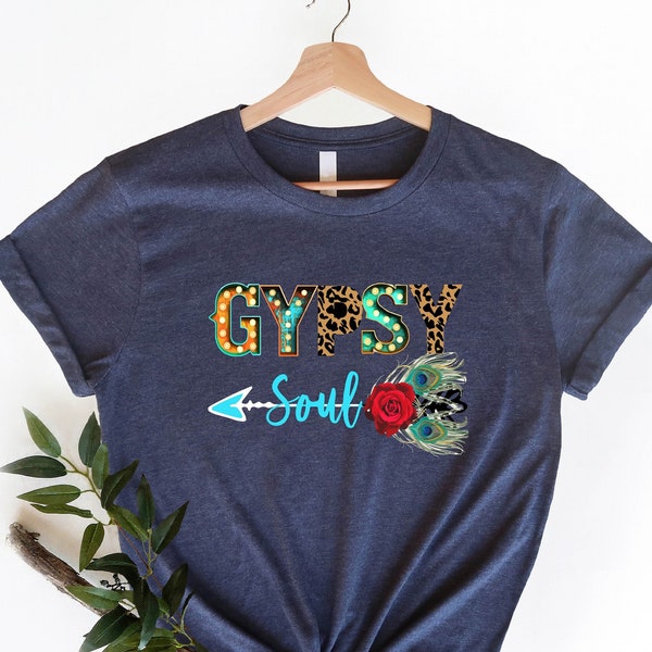 Gypsy Soul Shirt, Leopard Hippie Female Tshirt, Boho Tshirt, Feather Shirt For Women, Gypsy Style Clothing, Happy Camper Shirt, Free Spirit.