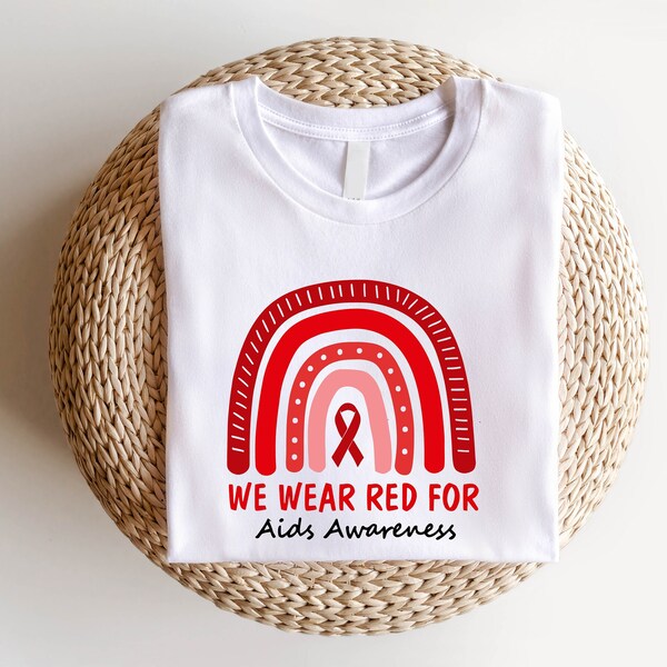 AIDS Awareness Shirt, Red Ribbon Rainbow Shirt, Hiv Awareness Shirt, World Aids Day Shirts, HIV Support Tshirt, AIDS Survivor Gift.