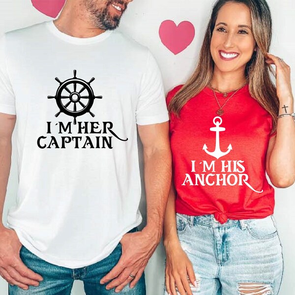 Couples Shirt, I'm Her Captain, I'm His Anchor, Valentine's Day Couple Matching Outfits, Mr. and Mrs. Wifey Hubby Shirts, Wedding Honeymoon.