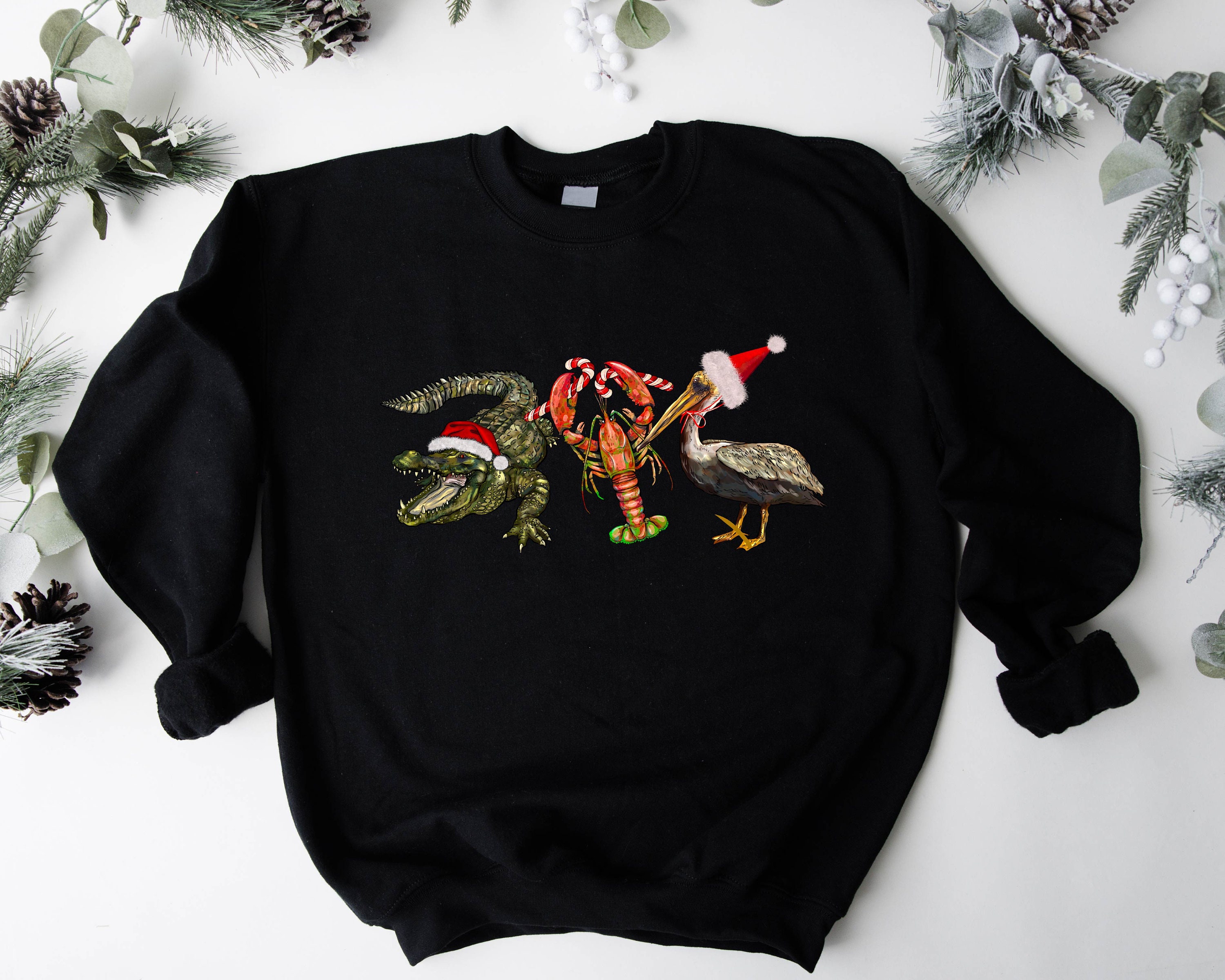 Discover Cajun Christmas Sweatshirt, Christmas Alligator Pelican Crawfish