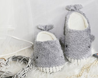 Cozy Whale Slippers for Couple Gift Boyfriend Birthday Gift for him Fall Fluffy Cute Quiet Slippers New Home Gifts