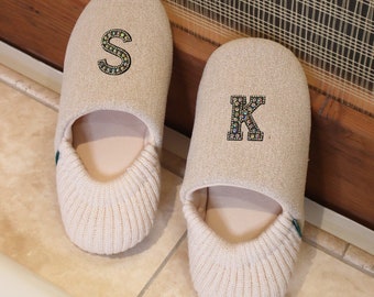 Custom Initial Slippers for Bedroom Quiet Couples Matching Closed-Heel Slippers Monogrammed Slippers Family Personalized Slippers Gift