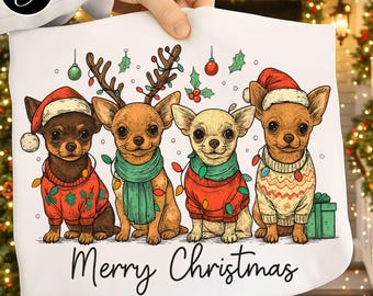 Merry Christmas chihuahuahond png, schattige puppy's, kerstvakantie huisdier png, hondenliefhebber shirtontwerp, vrolijk kerstfeest png, chiuhuahua clipart
