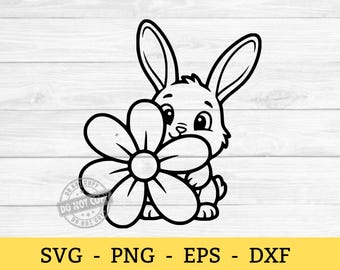 Cute Flower Bunny SVG digitale download - png - dxf - eps - pdf Easter Bunny Clipart - Paasshirt - Girly Bunny bestand Cricut zeer fijne tekeningen