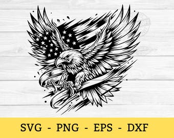 Flying Eagle met USA vlag Svg- en PNG-bestanden, patriottische Clipart Vector Image, 4 juli adelaar t-shirt sublimatie ontwerp, Amerikaanse vlag svg