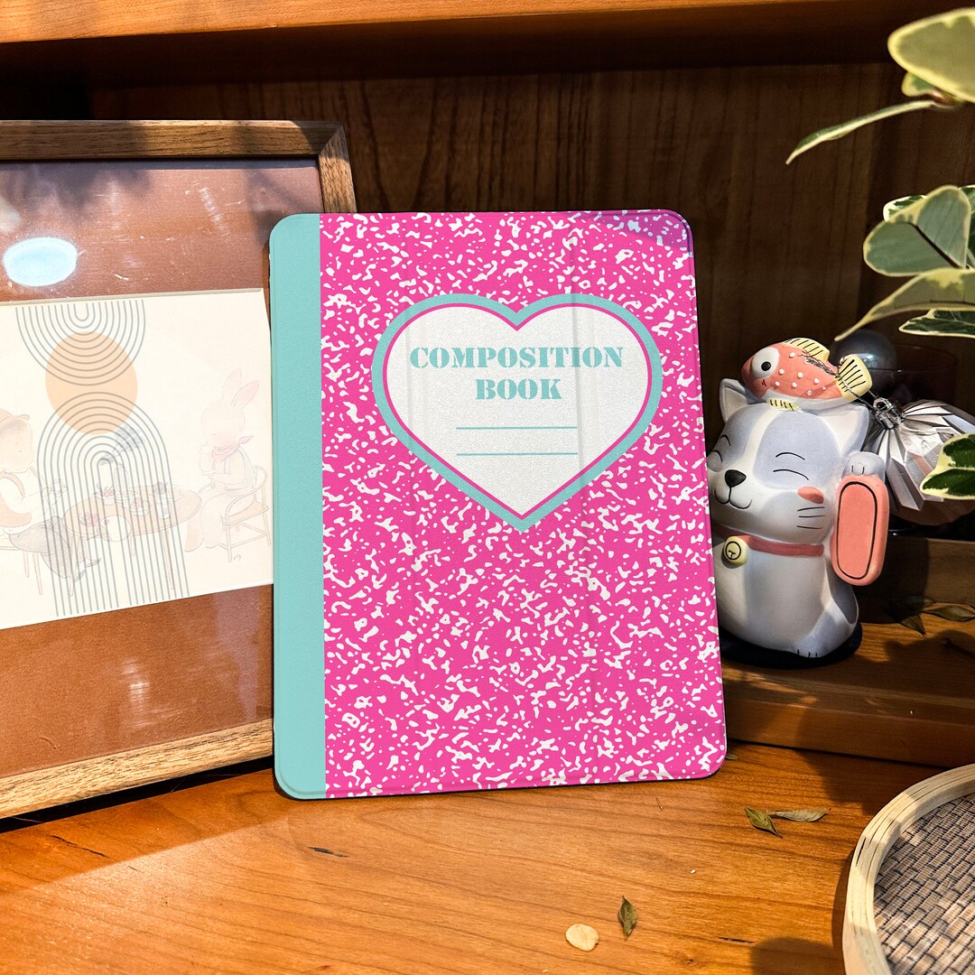 Cute Kawaii Composition Book iPad Case, With Pencil Slot for iPad Air 4