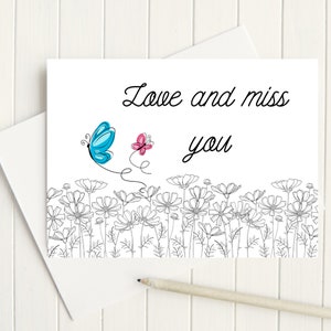 Liefde en Miss You Card, Instant Digitale Downloadkaart, Vriendkaart, Grootouderskaart, Ouderkaart, Miss You Card