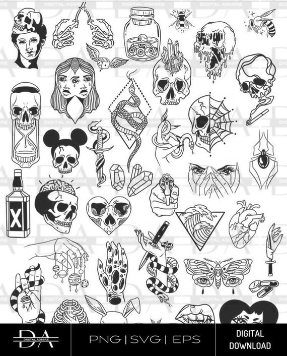 Horror Tattoo Flash Printable Design SVG PNG for Cricut Adobe Etsy