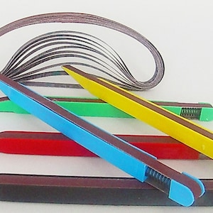 Sanding Stick Detailer 5 Piece Set with 2 Extra Replacement Belts Per Stick, 5 Grits: 120,240,320,400,600 for Sanding Wood, Metal & Plastics