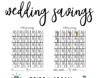 Wedding Savings Tracker, Wedding Savings Challenge, Bullet Journal, Wedding Scrapbook, Bride & Groom, Wedding Planner