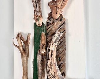Driftwood sculpted 11x18inch “Family” one of a kind wall art.