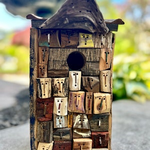 Unique birdhouse 7x7x18inch  sculpture. Handcrafted from upcycled driftwood.