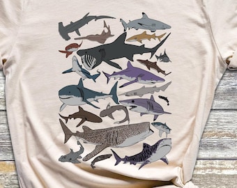 深海サメ種 T シャツ | 海洋生物アート T シャツ | 海好きへのギフト | ユニセックス サメ シャツ