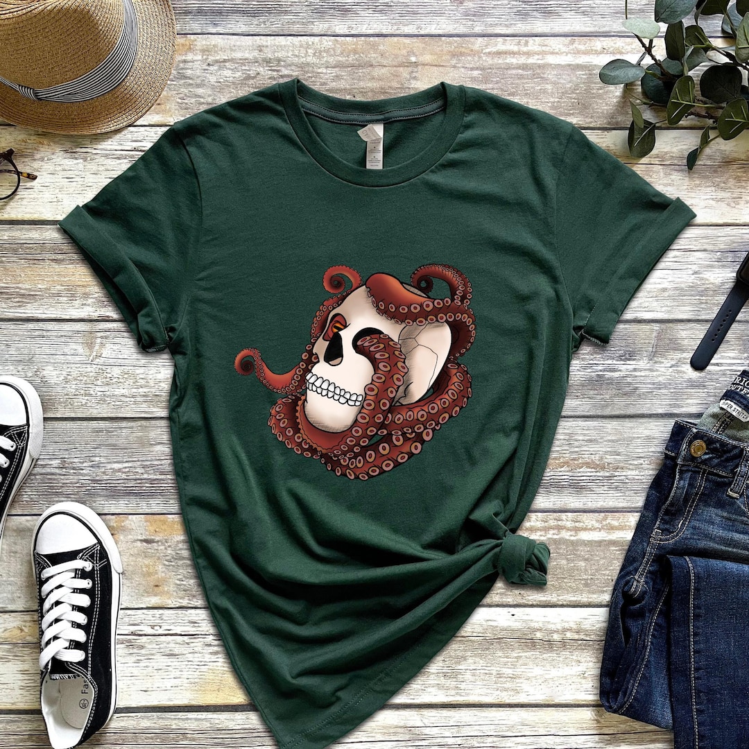 T-shirt con teschio tentacolare T-shirt grafica con polpo gotico
