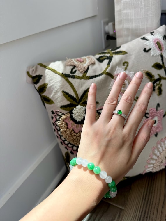 Natural Burmese Jade Bracelet 9mm  缅甸翡翠 苹果录和白月光