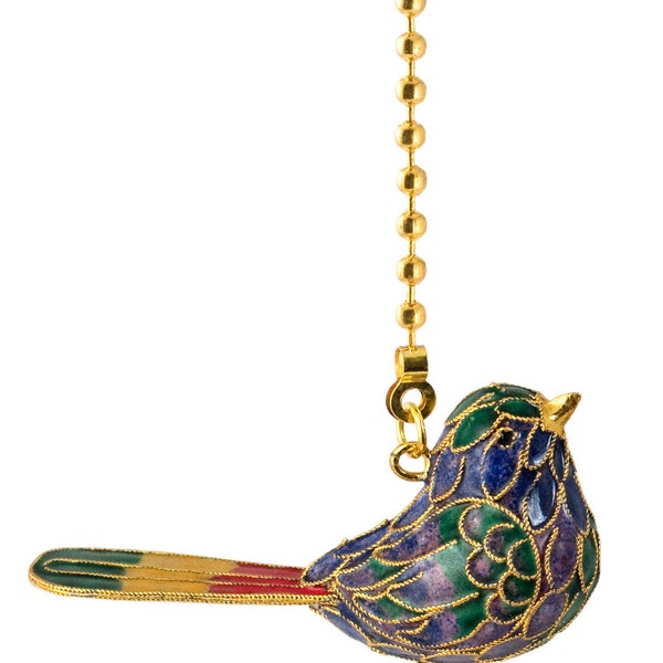 Value Arts Handmade Cloisonne Purple Singing Bird Fan Pull