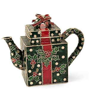 Value Arts Handmade Cloisonne Square Green Christmas Decorative Teapot