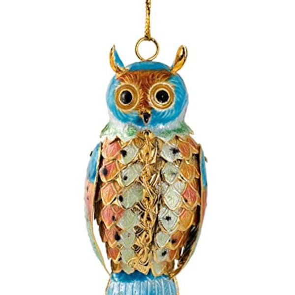 Value Arts Ornement de hibou articulé en cloisonné bleu sarcelle fait à la main