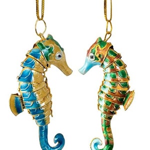 Value Arts Handmade Cloisonne Articulated 2 Piece Value Pack Green Teal Seahorse Ornaments