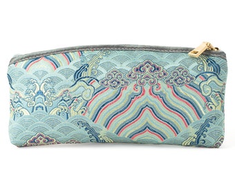 Value Arts Emperor's Silk Damask Light Blue  Glass Case long Pouch