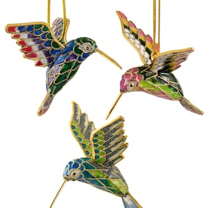 Adornos colgantes de colibrí Value Arts Cloisonne hechos a mano, paquete económico de 3 piezas