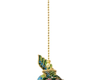 Tirador de abanico de colibrí verde cloisonné hecho a mano de Value Arts