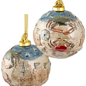 Value Arts Hand Painted Porcelain Crab Ball Hanging Ornament