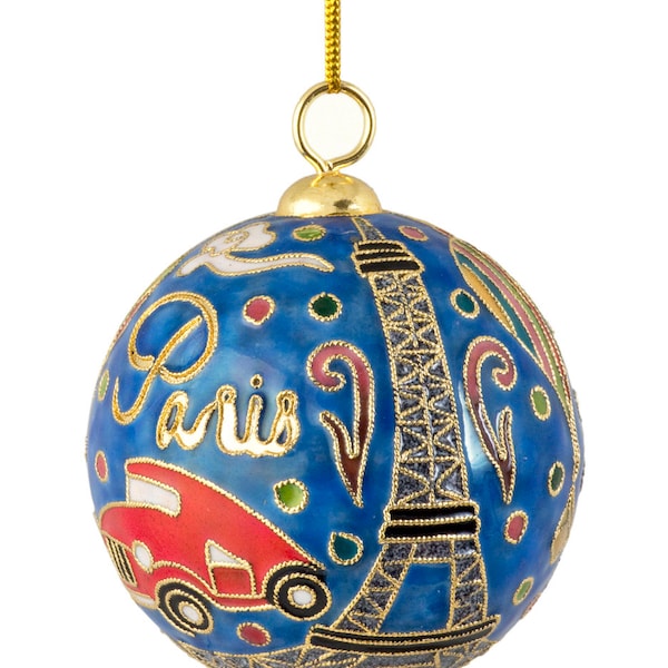 Value Arts - Adorno de bola de torre Eiffel azul cloisonné hecho a mano