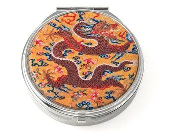 Grande boîte à pilules ronde avec dessus en cuir PU Année du dragon Value Arts