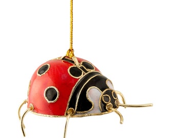 Ręcznie robiona ozdoba Cloisonne w kształcie czerwonej biedronki Value Arts