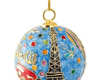 Value Arts ręcznie robiona ozdoba Cloisonne Blue Eiffel Tower Ball