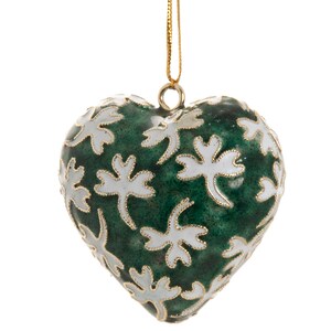 Value Arts Handmade Cloisonne Green Shamrock Heart Ornament