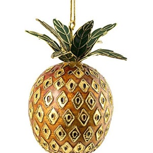 Value Arts Handmade Cloisonne Gold Pineapple Hanging Ornament