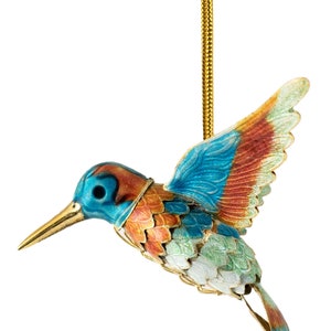 Adorno colgante articulado de colibrí rojo verdoso en cloisonné hecho a mano de Value Arts