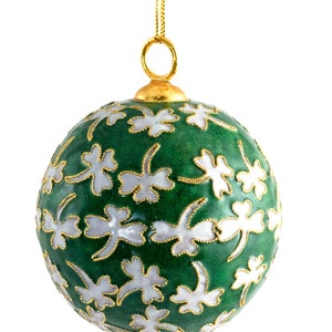 Value Arts Handmade Cloisonne Green Shamrock Ball Hanging Ornament