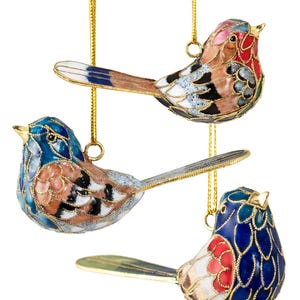 Value Arts Handmade 3 Piece Set Cloisonne Blue Singing Bird Ornament