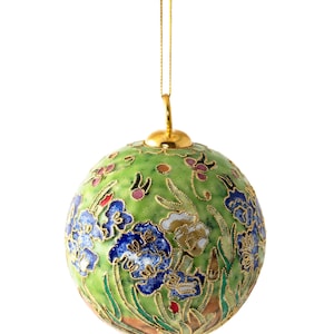 Value Arts Handmade Cloisonne Van Gogh Lime Green Irises Ball Ornament