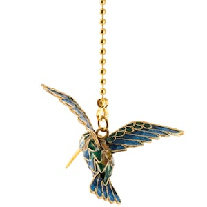 Value Arts Handmade Blue Cloisonne Hummingbird Fan Pull