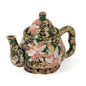 Value Arts Handmade Cloisonne Green Poinsettia Decorative Teapot