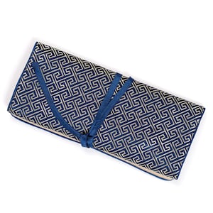 Value Arts  Silk Damask Greek Key Blue Jewelry Roll