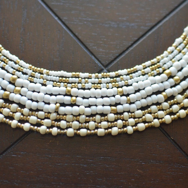 Handmade White and Gold Beaded Necklace