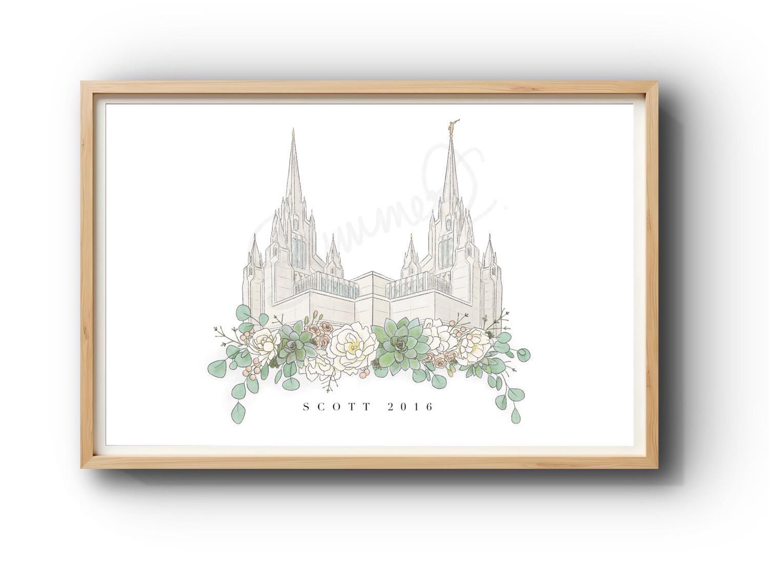 Custom LDS Temple Wedding Print - With Illustrative Sentimental Flower ...
